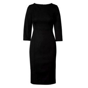 Stretch Sheath Dress LBD w/ 3/4 Length Sleeves and Boatneck in Black, 2P